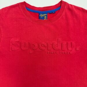 Superdry T Shirt Mens XL Red Embossed 3D Logo Short Sleeve Tee Streetwear Tee